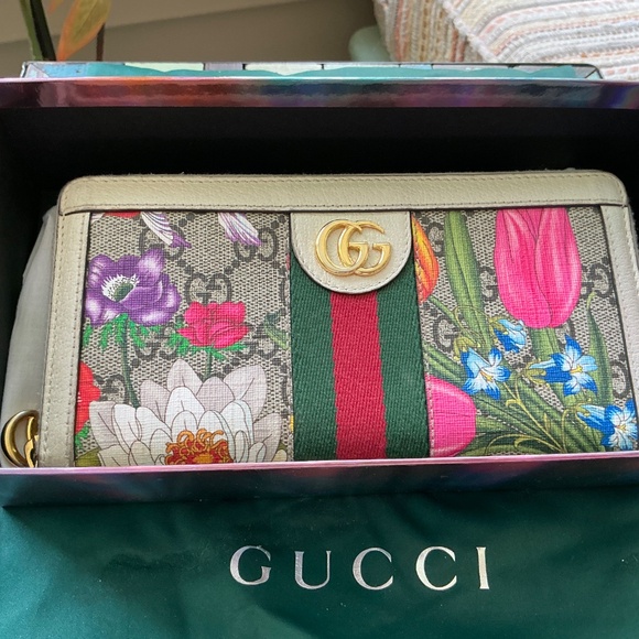 Gucci Supreme GG Floral Ophidia Zip Around Wallet Cream - Picture 11 of 12